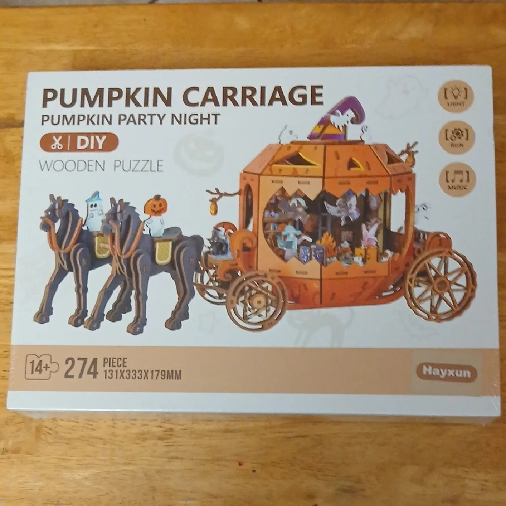 Pumpkin Carriage DIY Wooden Puzzle - Orange and Black